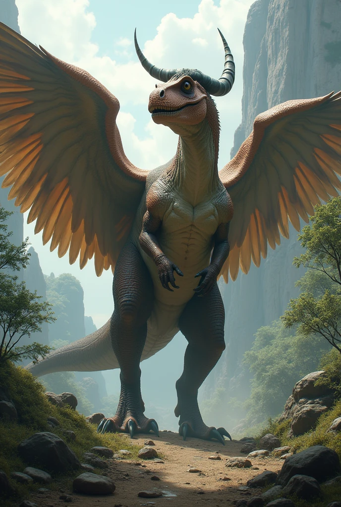 A T REX WITH WINGS AND A SINGLE HORN