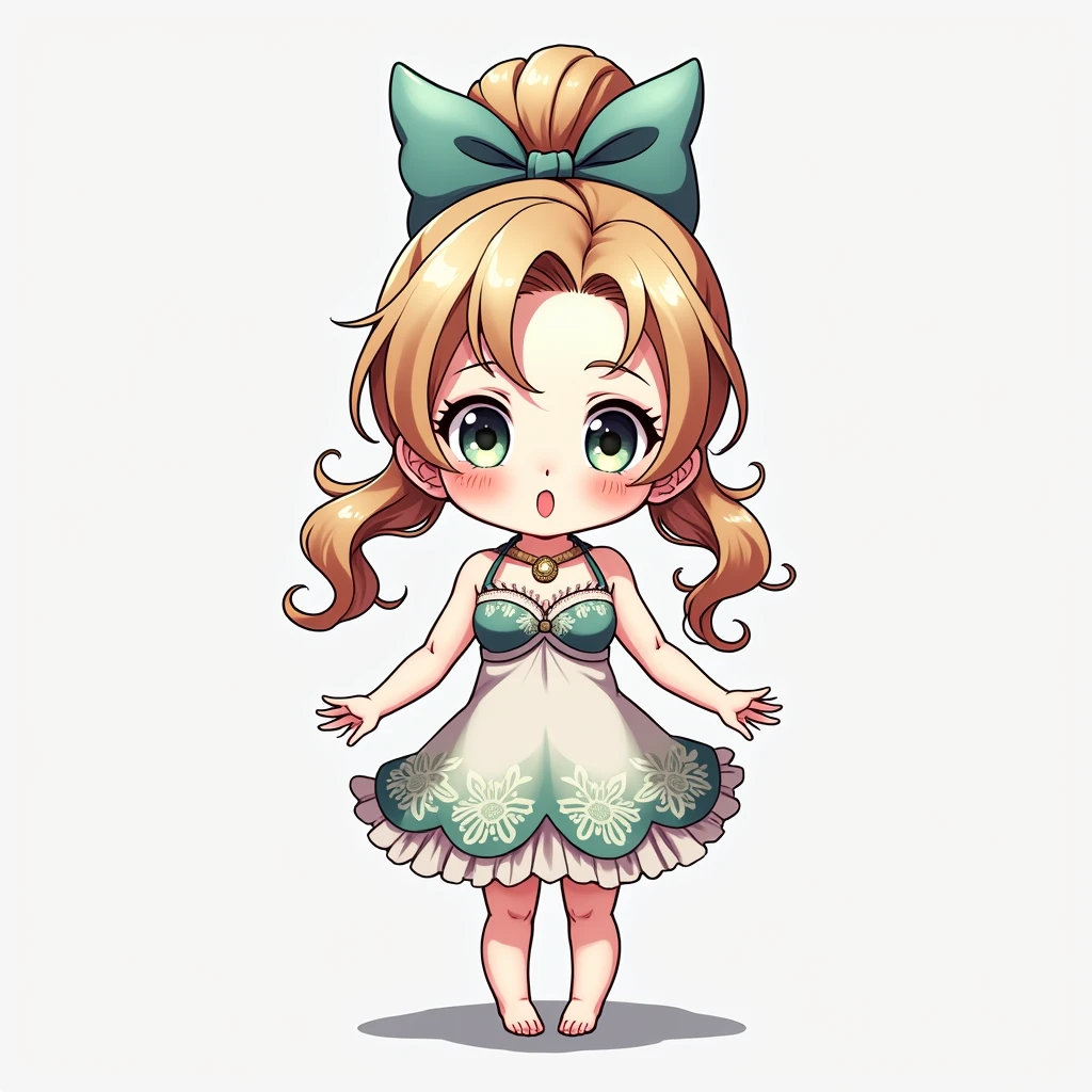 A Anime chibi girl, detailed hair, detailed facial features, large expressive eyes, delicate skin, wearing sexy dress, serene expression, detailed background, natural lighting, vibrant colors, (best quality,4k,8k,highres,masterpiece:1.2),ultra-detailed,(realistic,photorealistic,photo-realistic:1.37),concept art