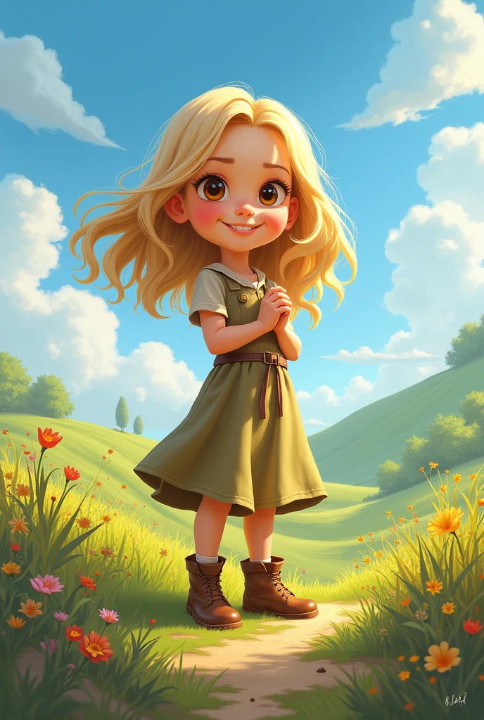 Enterprising girl with blonde hair and honey brown eyes with her name called Alibel
