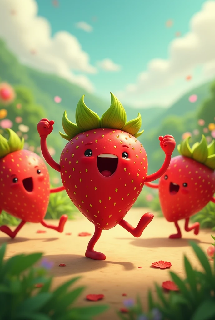 Generates a group of animated strawberry characters dancing 