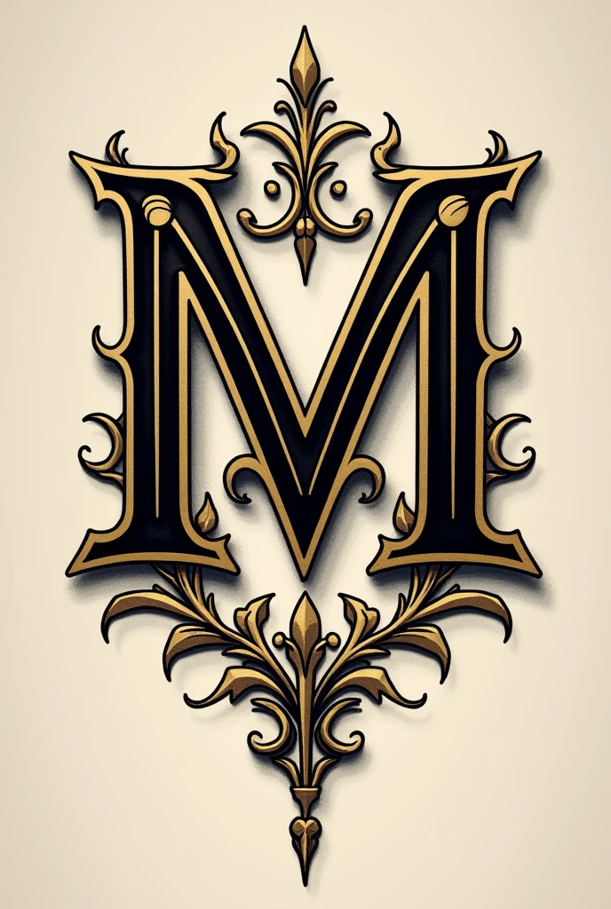 Jm monogram in black and gold tattoo style.