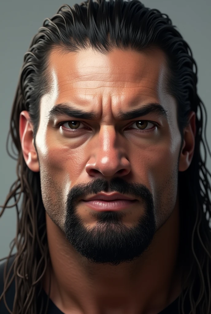 (photorealism:1.2)
A real ans possible image of Roman Reigns. Pay attention to every single aspect of his face like eyes, nose, lips, bread and hair. Pay close attention to every single facial features and their details.