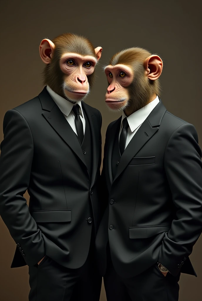 (photorealism:1.2), Two monkeys in suits with mafia qualities