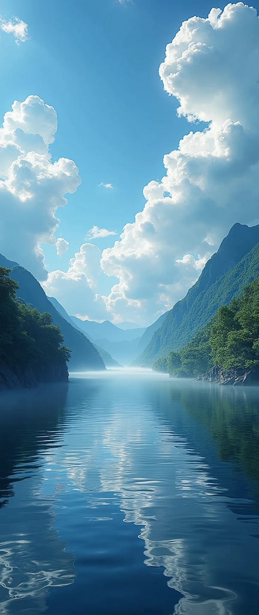 (masterpiece:1.2,Highest quality,Ultra-high resolution,Very detailed,Realistic,RAW Photos:1.2,Elaborate photos),8k,wallpaper,(Ray Tracing),Japan,(Majestic river,Beautiful water surface,Diffuse reflection of light),A photo that embodies the flow of clouds and water