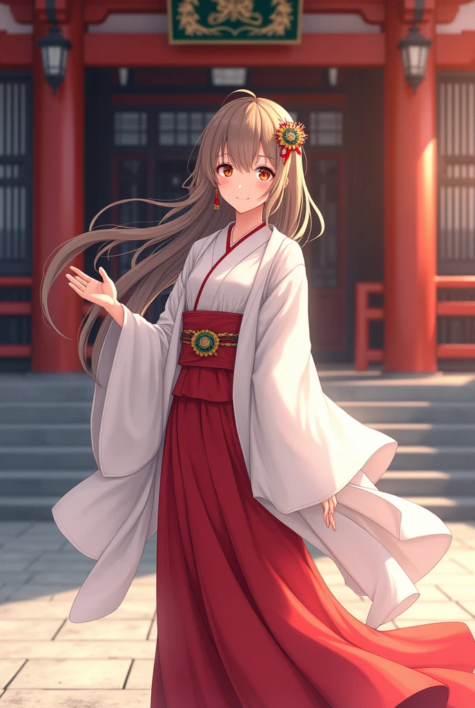(Highest quality、Tabletop、8k、Best image quality)、(美しい日本のThe perfect shrine maiden:1.1)、(The perfect shrine maiden'White Robe:1.1)、(The perfect shrine maiden, Chihaya:1.1)、(The perfect shrine maiden'Red Hakama:1.1)、(woman'Upper body photo:1.1)、look at me、The best smile、The background is a magnificent and luxurious shrine..、The majestic and luxurious exterior resembles a real shrine.、A gorgeous and authentic shrine with Niwa lacquerware Hoshimori Sayuki
