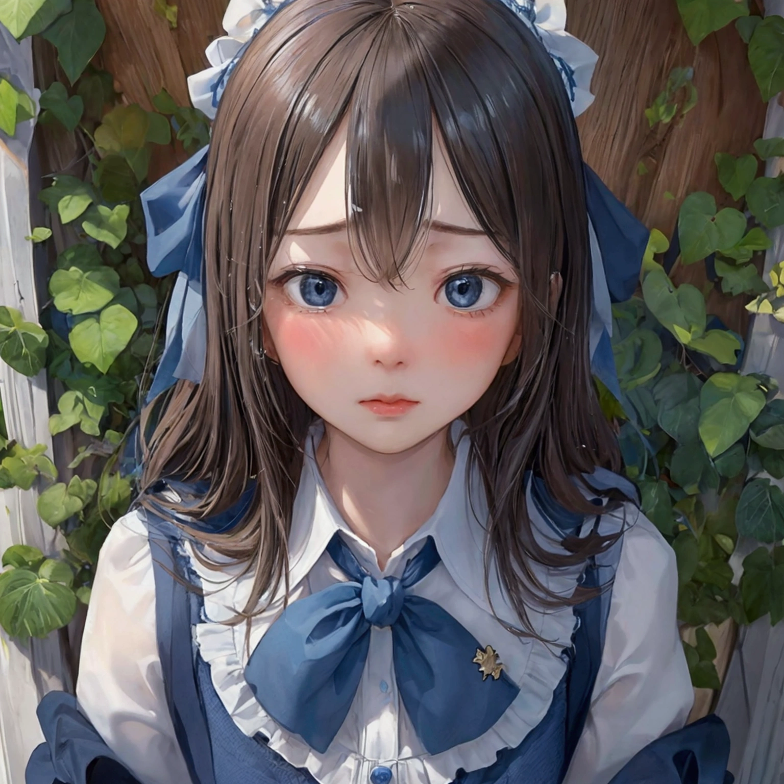 Highest quality, masterpiece, High resolution, alone, (Case Study_Blue Archive:1.10), anger, Irritation, Portraiture, View your viewers, 38 、Looking up、Bullying、Poke out your lips、