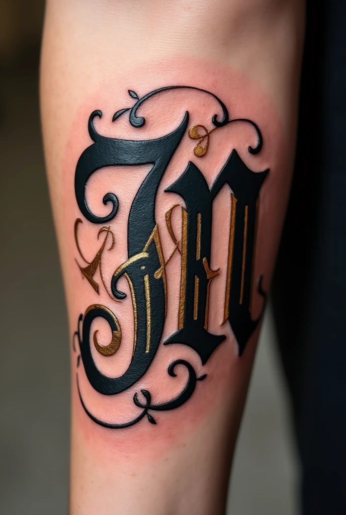 Jm monogram in black and gold tattoo style
