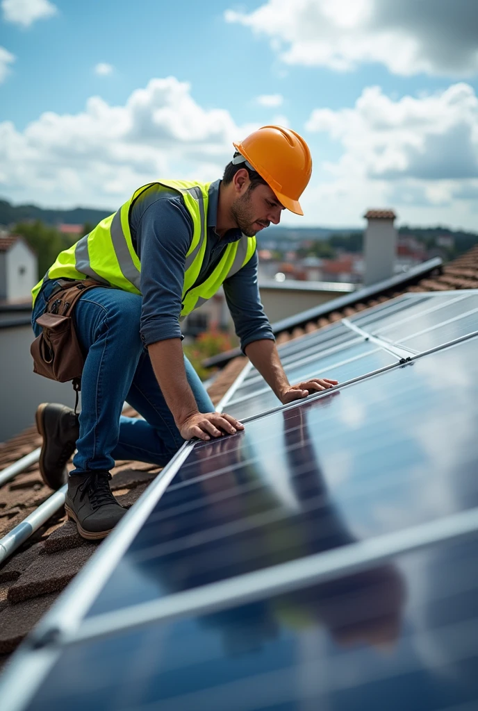 Image of a person installing solar panels.