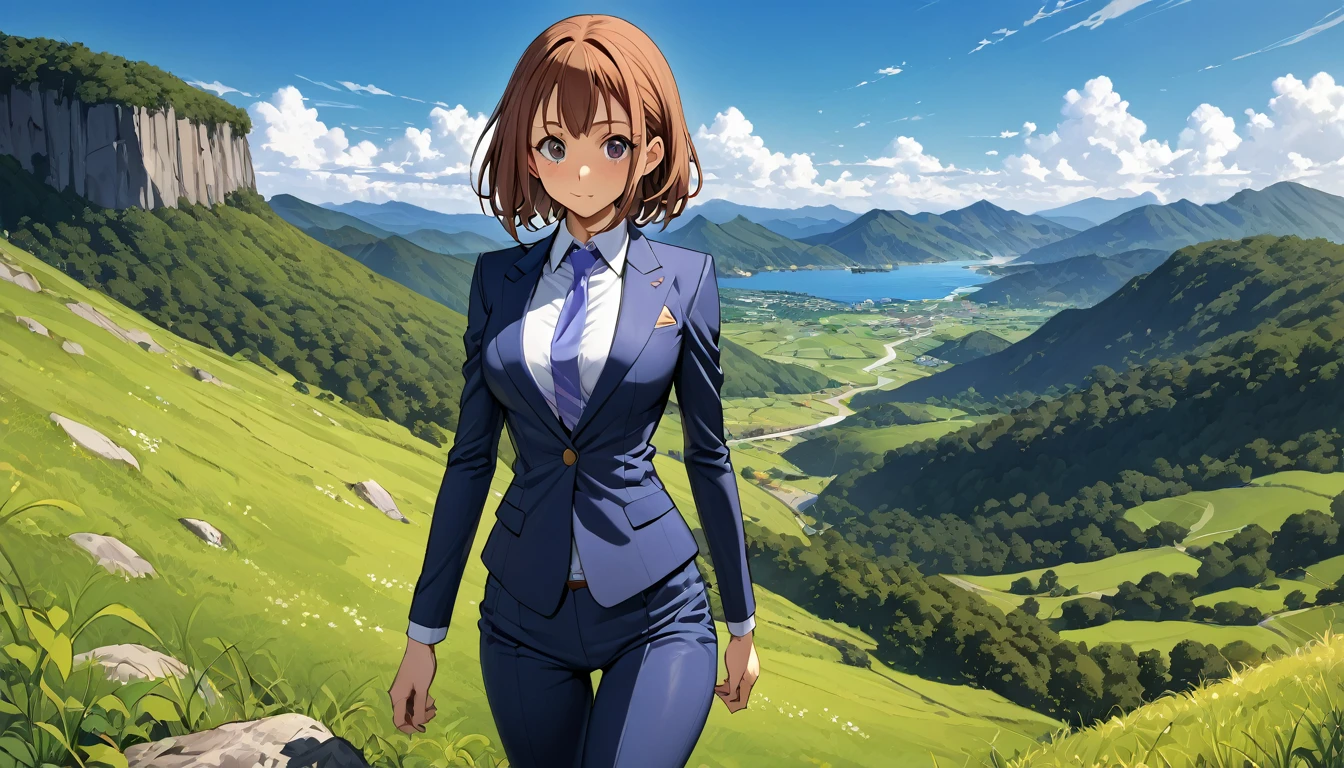 ultra detaild, Definition of 8k, beautiful  face, 1 girl, Ochako Uraraka , your hero costume, groin marked by the suit, body skinny, Fine body, ideal body, sexly, アニメ, chestnut hair, eyes browns, アニメ, sensuous, stunning landscape, medium breasts
