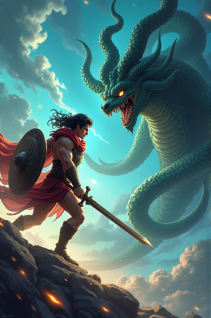 Perseus fighting with medusa animated background png