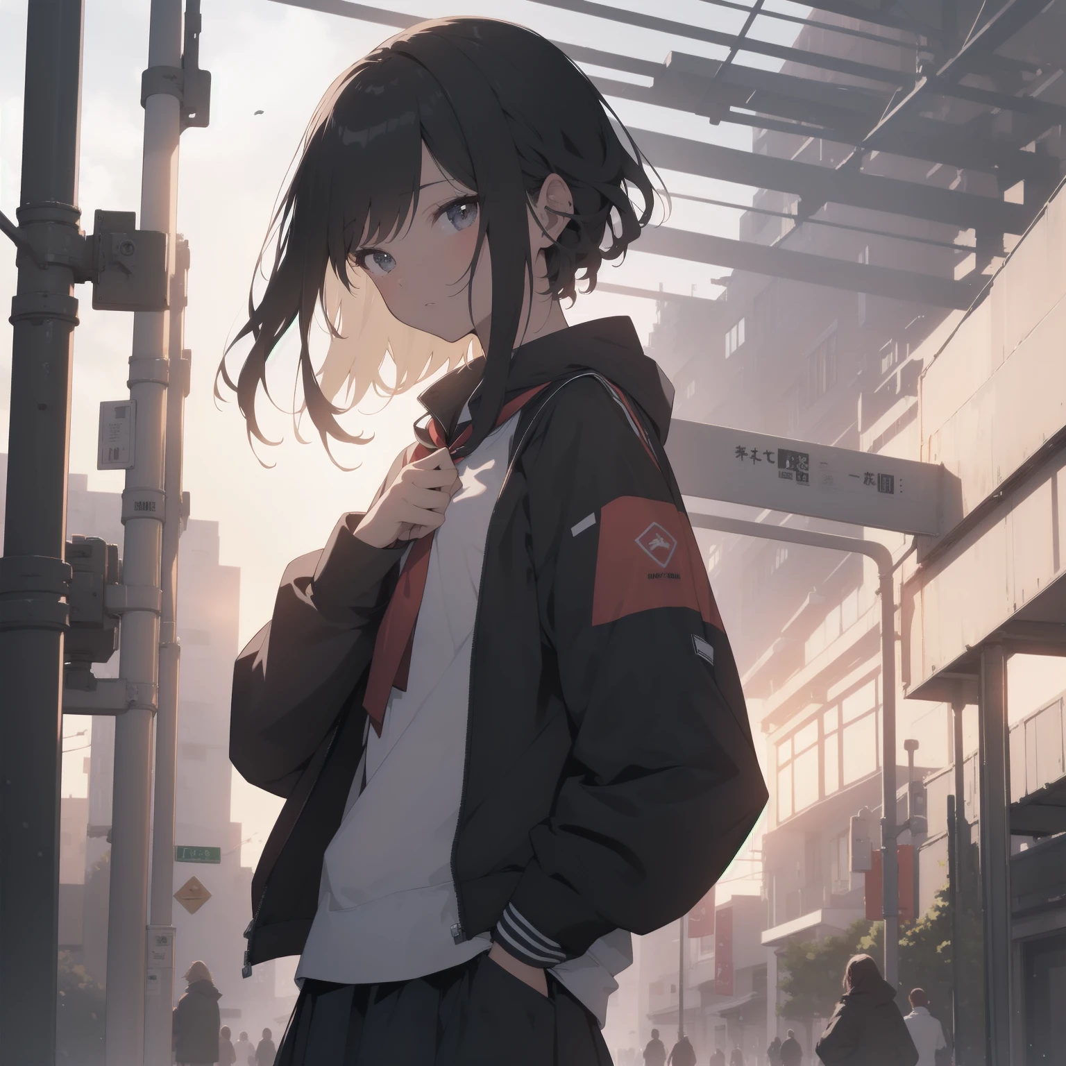 ultra-absurdres-Top quality by artist God, ultra-detailed, high resolution, anime moe artstyle, best anime 8k konachan wallpaper, pixiv contest winner, pool:2810, perfect anatomy,break, 1girl, (Please draw a girl walking sleepily to school alone. )break,(Solo,little female, 13-year-old:1.3),Full limbs, complete fingers,a junior high school student, (very short hair), short cut, flat chest, , small butt, small black eyes, beautiful detailed eyes, well-proportioned iris and pupils, expressive eyes, highres detailed hair, soft expression, salor school_uniform, sailor collar, serahuku, bow, pleated skirt,(Detailed Lighting), (Detailed background), in the School commute route. break,super detailed skin, Best cinematic lighting powered by famous artist, 8k,beauty illustration,photoshop_(medium),very aesthetic,break,((artist:ayu_(mog) )), artist:clamp ,artist:carnelian ,artist:kantoku ,