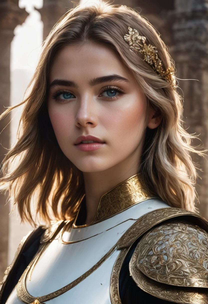 8k, RAW photo, best quality, masterpiece, realistic, photo-realistic, clear, professional lighting, beautiful face, best quality,ultra high res
BREAK
Super realistic photo,
(Light and white theme, :1.3)
female hero,20 years old,short hair,golden hair,light brown hair,bright blue eyes,simple makeup,separated multi-layered armor,complex and luxurious decorations,midriff-baring,exposure-heavy,mystical and majestic ruins,(Full body, :1.4)(Full body, :1.4)(He is trying to pull out a sacred sword that is sealed in a ruined temple and has a luxurious decoration that gives off a mysterious and majestic atmosphere: 1.4)(white armor with gold trim:1.3)Navel exposed