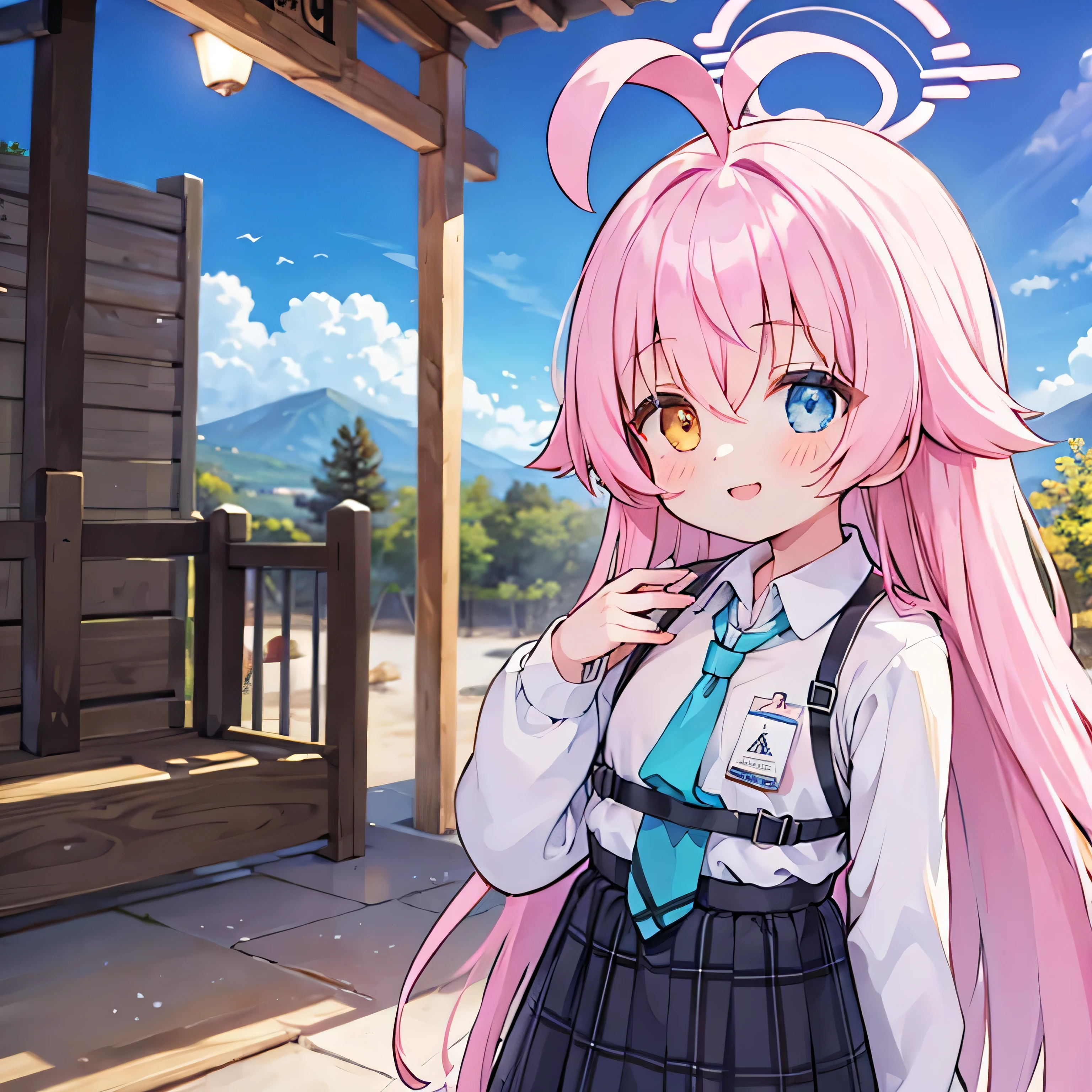 1 girl、Takanashi Hoshino、Pink Hair、Ahoge、Odd Eye、short、smile、cute、Standing posture、desert