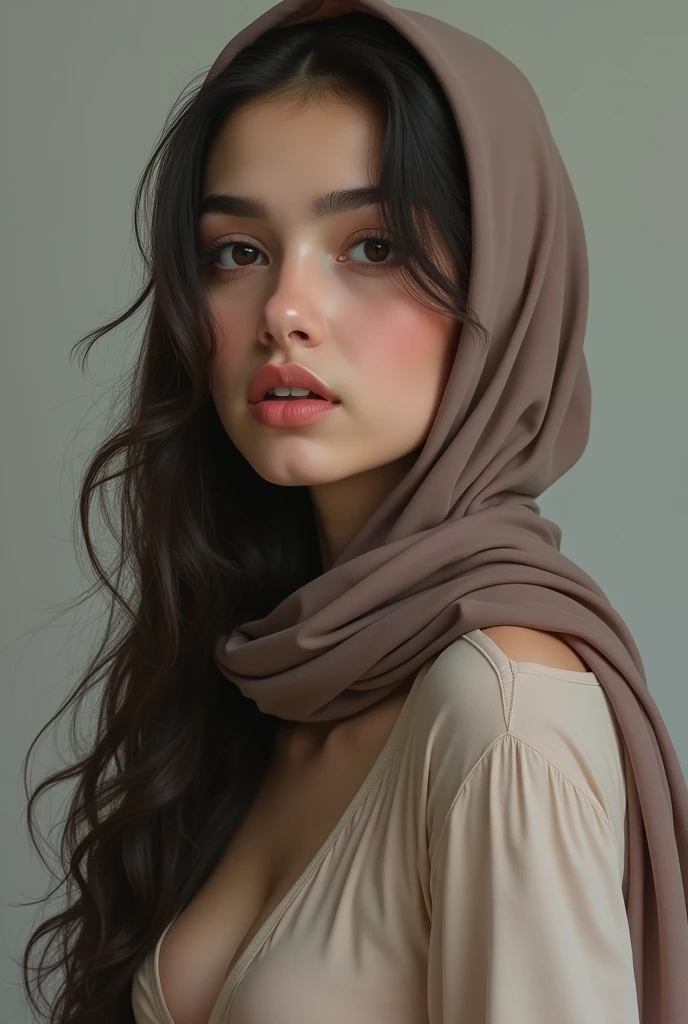 An indonesian young woman wearig hijab nude, selvie portrait style hyper realistic