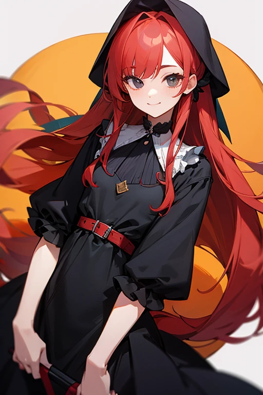 black eye.smile, Inner Color, Hide your ears, Long Hair, chest, Redhead, Black dress,cute