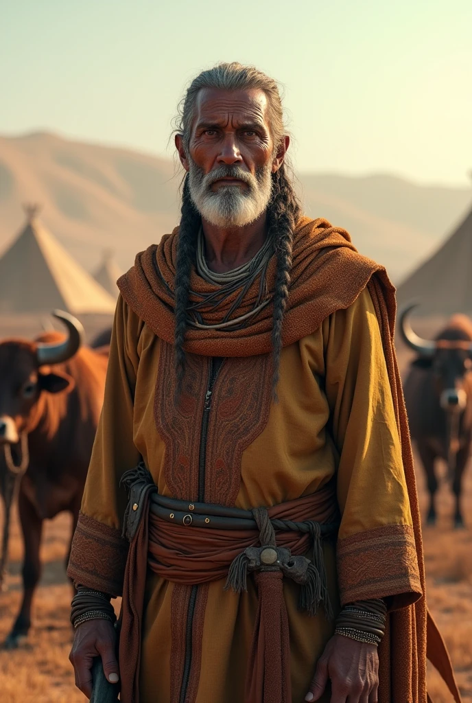 Realistic image A leader of a nomadic people who raise cattle