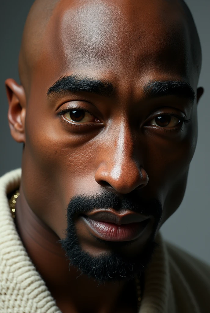 (photorealism:1.2), (masterpiece)

A real as possible image of Tupac Shakur. Pay attention to every single aspect of his face like eyes, nose, lips, head structure, eyebrows and facial hair. Pay close attention to every single facial features and their details.

Ultra High Definition, Ultra High Quality, Extremely Detailed, Perfectly Detailed, Masterpiece, 8k, hyper detailed face, exquisite lighting and shadow, cinematic lens effects, enhanced lighting, enhanced details, highest quality, highest resolution
