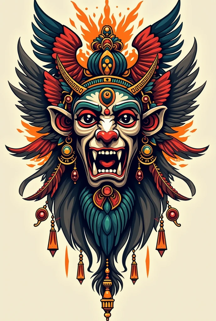 A tattoo design with the fusion of the Aztec gods Xochiquetzal and Tezcatlipoca
