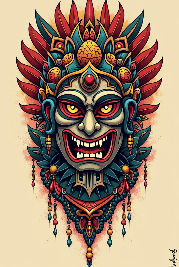 A tattoo design with the fusion of the Aztec gods Xochiquetzal and Tezcatlipoca
