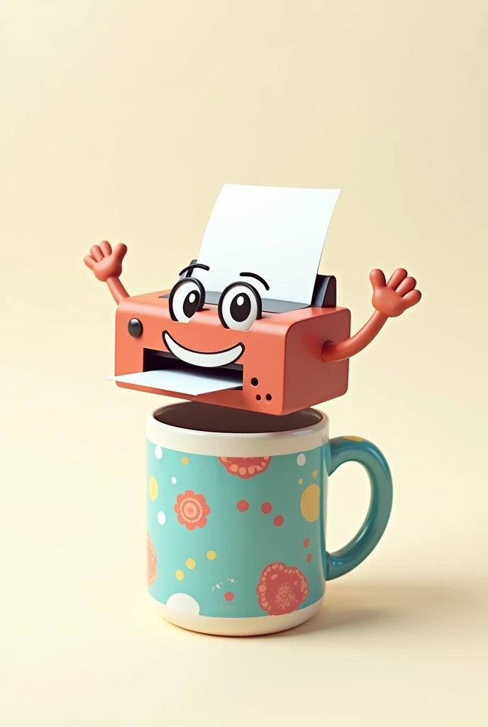 Create a happy printer design coming out a custom mug