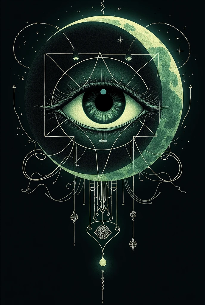The Eye of the Black Moon:

This symbol could consist of a circle representing the moon in its new phase., with an eye in the center that alludes to its ability to see beyond the visible, both in dreams and in reality. The eye might be surrounded by small marks or runes representing spells or arcane secrets..

To make it more unique, you could add curved lines that resemble intertwined threads, symbolizing her ability to weave dreamlike realities and her connection to the collective unconscious. This symbol would be dark, with subtle details in green and silver tones, reflecting its connection to magic and the unknown.