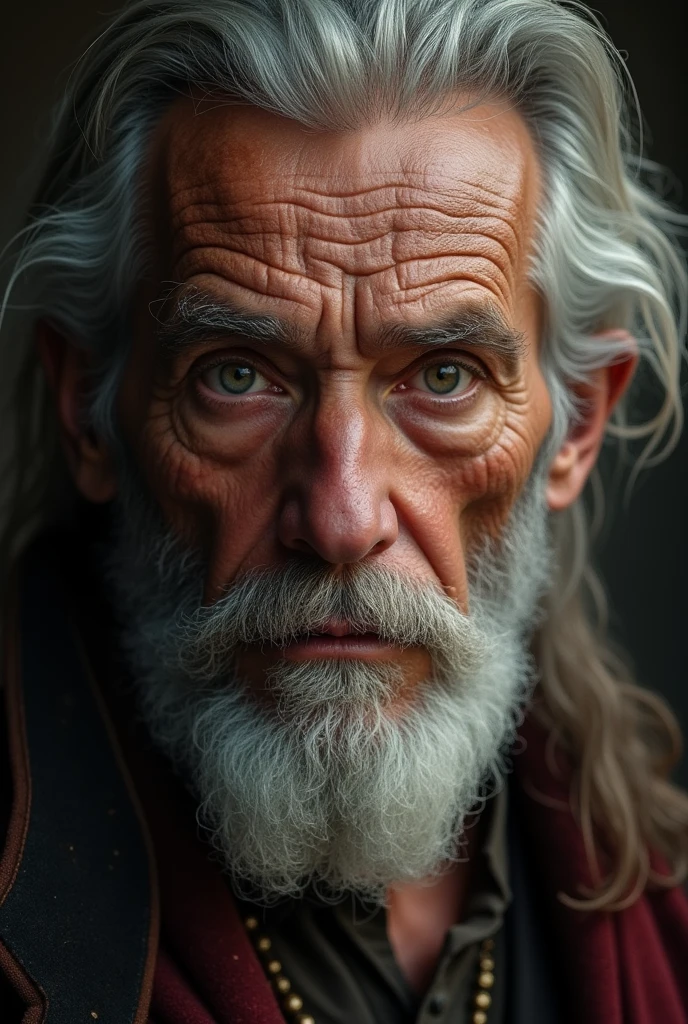 I am the oldest warrior, my face shows it in this portrait, my eyes show it ,The style is very real, you can see every detail of his face, the light is an illumination of extreme nostalgia , 24k unique piece unique portrait of your face piece of art colors of nostalgia finished like in photoshop ,