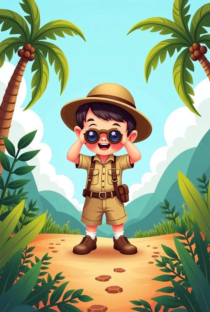 Create a safari themed Gael's first birthday invitation image.