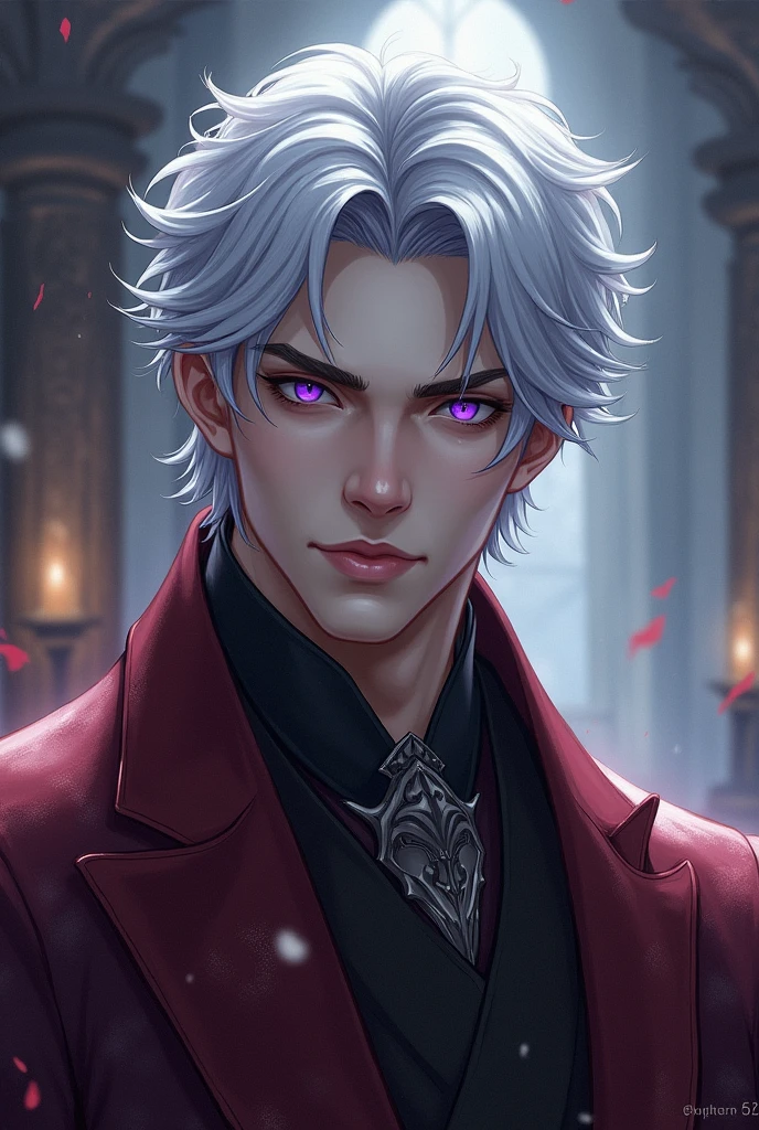 male, silver hair, purple eyes, emperor, soft and white skin, noble handsome man, 20's, bust, myth, Bloody