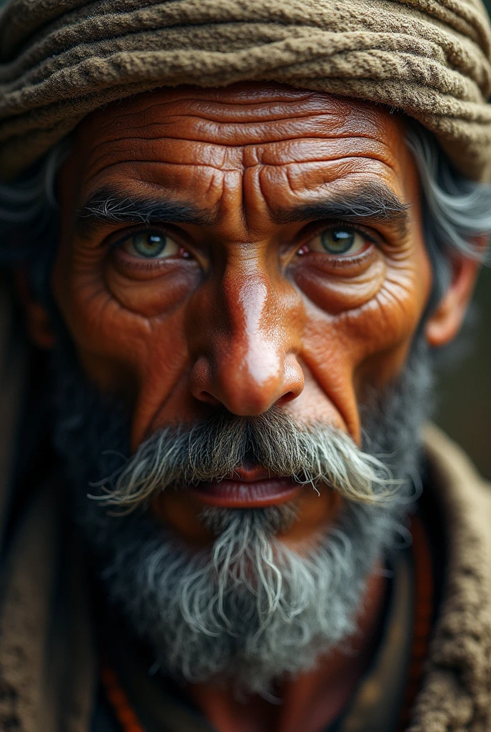 I am the oldest warrior, my faces of different races show it, in every part of my face there is history, I am real, very real, it shows in this portrait, my eyes show it ,The style is very real, you can see every detail of his face, the light is an illumination of extreme nostalgia , 24k unique piece unique portrait of your face piece of art colors of nostalgia finished like in photoshop ,