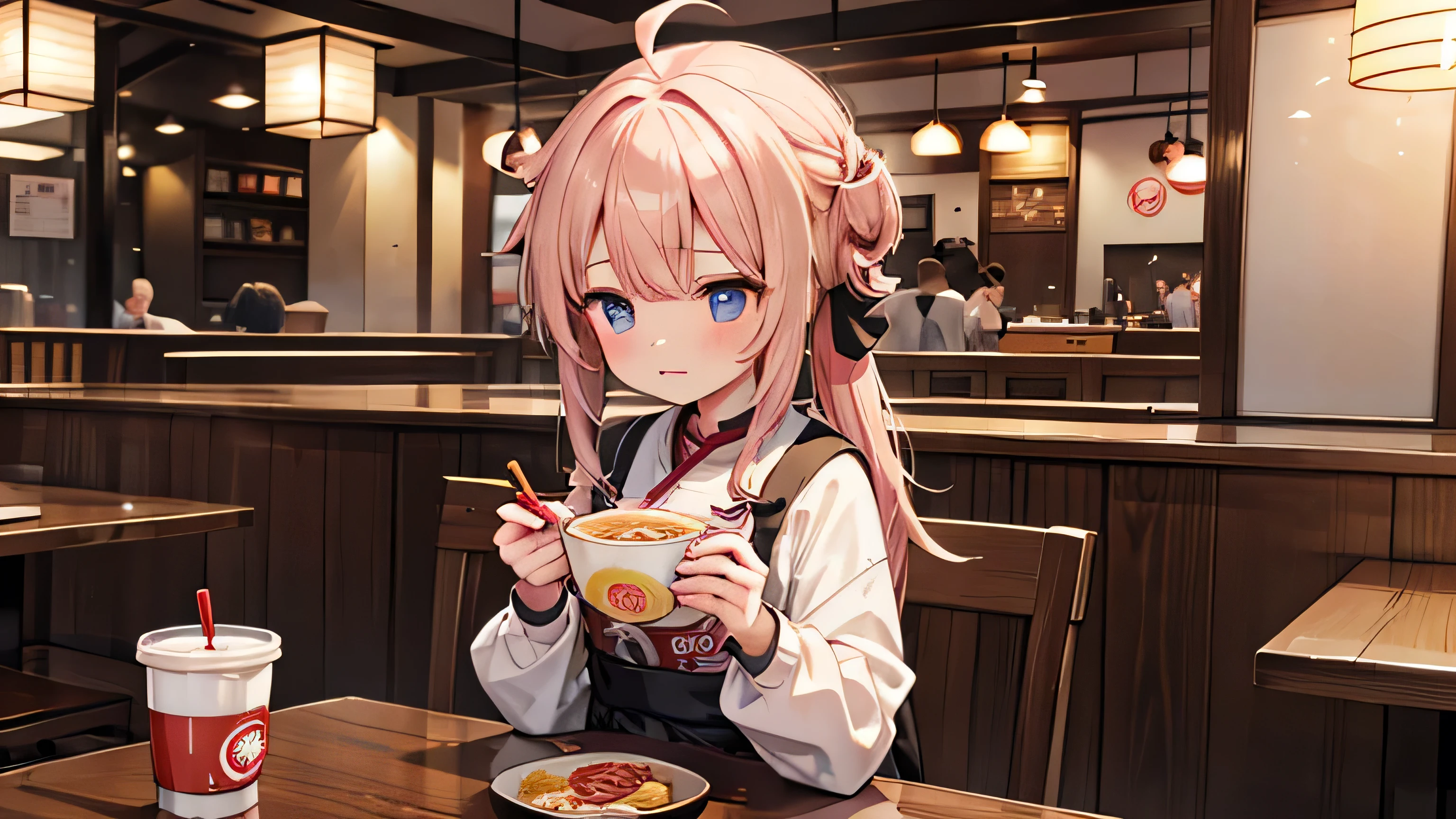 A girl eating ramen at a ramen restaurant