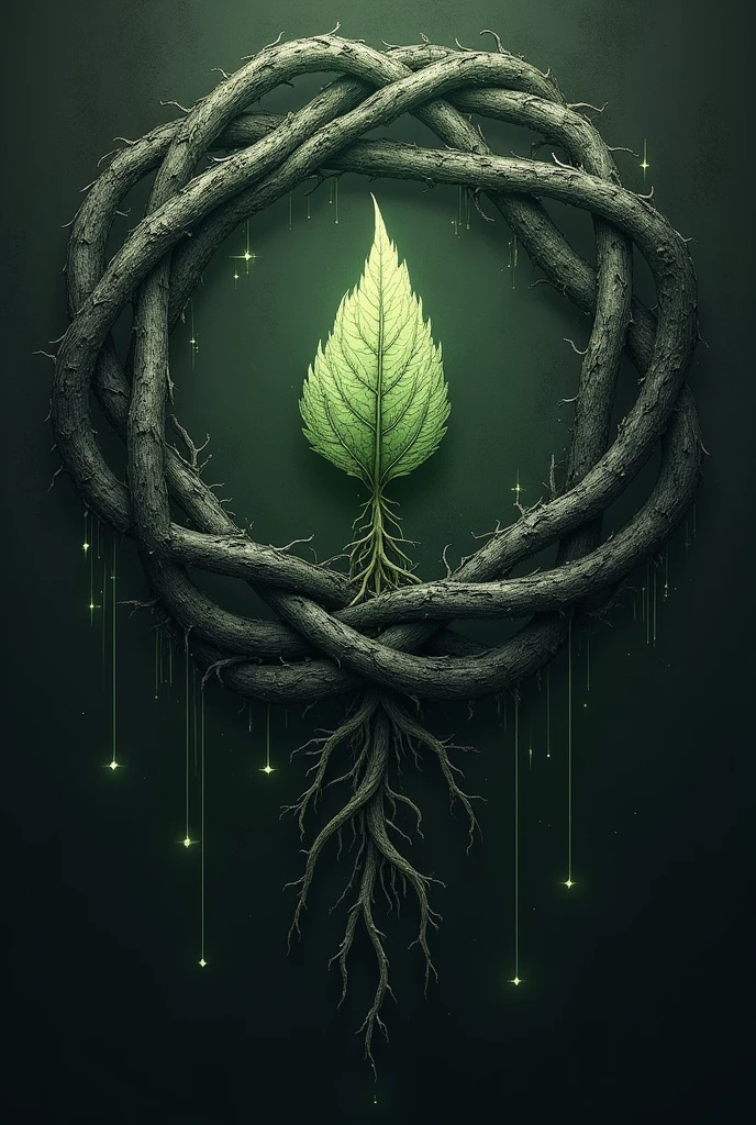 This symbol can be an intertwined circle with twisted branches or roots., evoking a connection with nature and the occult. inside the circle, An abstract figure is found that represents a withered or decaying leaf, symbolizing the passage of time, the cycle of life and death, and what is hidden in the shadows.
This symbol may also include details of small stars or points of light on the periphery., representing Salem's connection to the world of dreams and the mystical. The colors could be in shades of black, dark green, and gray, with hints of pale green that allude to her hair and her magical nature.