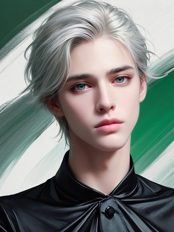 These eyes are against the emerald color ! Эти глаза на против What is this ? What is this ?!!  White hair , Emerald eyes !  . Photo portrait of a handsome guy of the highest quality . simply a masterpiece ! Short fashionable haircut !