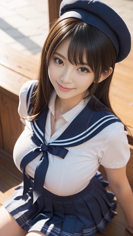 (A gorgeous Japanese idol, age 22 , wearing seifuku, school uniform, sailor moon, jk uniform, high-school uniform, red ribbon, sailor hat, knee high socks, random pose, at a flower shop,
Easygoing expressions, kind smile, dimpled chins, cute snaggle-tooth, short bob hair ponytail, symmetrical face, realistic detailed face, beautiful detailed eyes, perfect body anatomy, hourglass figure, ample round bosoms, huge breasts,
Raw photo, photorealistic, realistic portrait, hyper-realism, high contrast, ultra HD, realistic skin textures, top image quality, top-quality, super high resolution, fine details, very meticulously, masterpiece, medium shot, close-up shot, cowboy shot, High Angle Shot, bokeh background, SFW, Safe For Work)