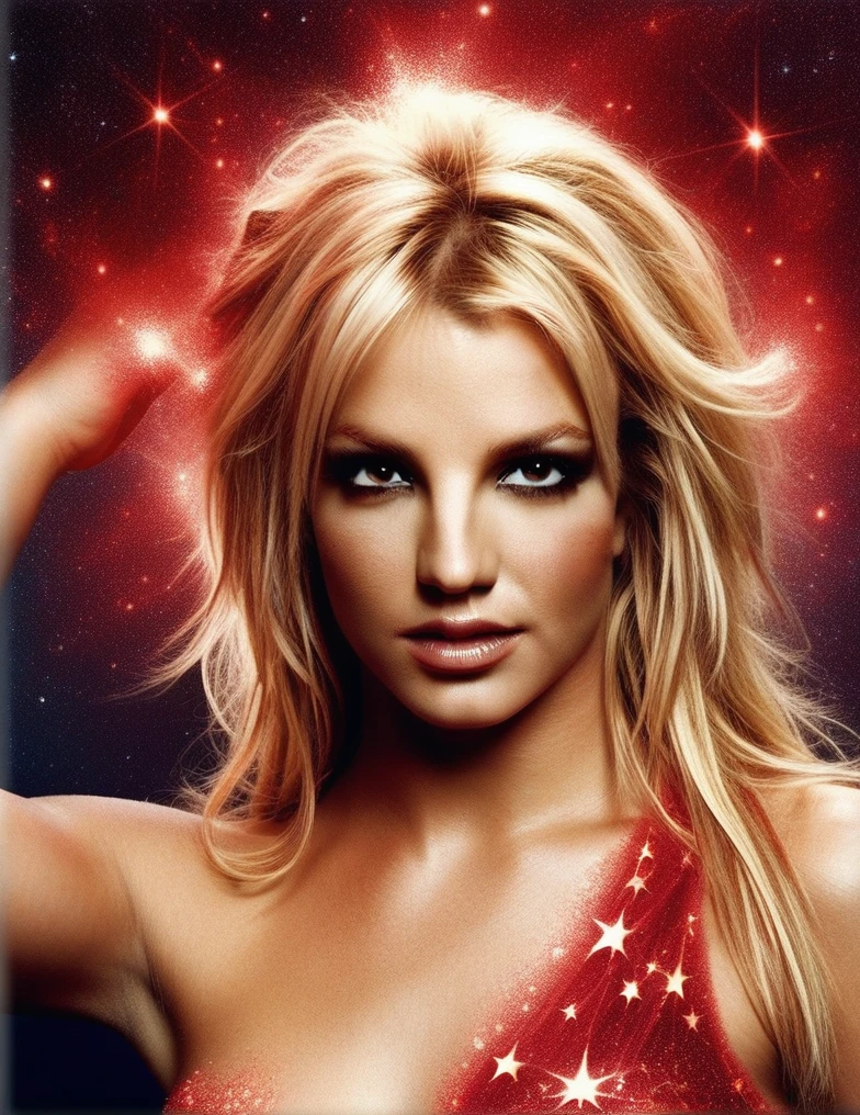 Britney Spears , dress made out of red stars, close up photo of very seductive red lips,sexy,beautiful,realistic,lifelike,studio photo,highly detailed,beautiful highly detailed eyes, dreamcore, Illustrations in the style of fantasy mythology, ultra realistic illustration, complementary colors melhor qualidade realisitic, realisitic, award-winning illustration, (Highly detailed texture of face and skin), (all-body), (Complicated Detail: 1.2), (fine-details), (Complicated Detail), (Cinematic Lights, better quality backlight), Sharp lines, sharp focus, offcial art, unity wallpaper 8k, absurdrez, Unbelievably absurd, huge filesize, -, Fantasyart, RTX,((close-up photo of the award-winning studio)), , (escape), , perfect hands, beautiful detailed eyes, face perfect