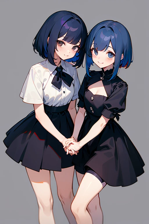 black eye.smile, Inner Color, Hide your ears, Long Hair, chest, Redhead, Black dress,cute
赤い目, Bob Hair, Navy Blue Hair, 大きなchest, Character portrait, White blouse.Shorts.cute.Simple Background, Two Women.Holding hands