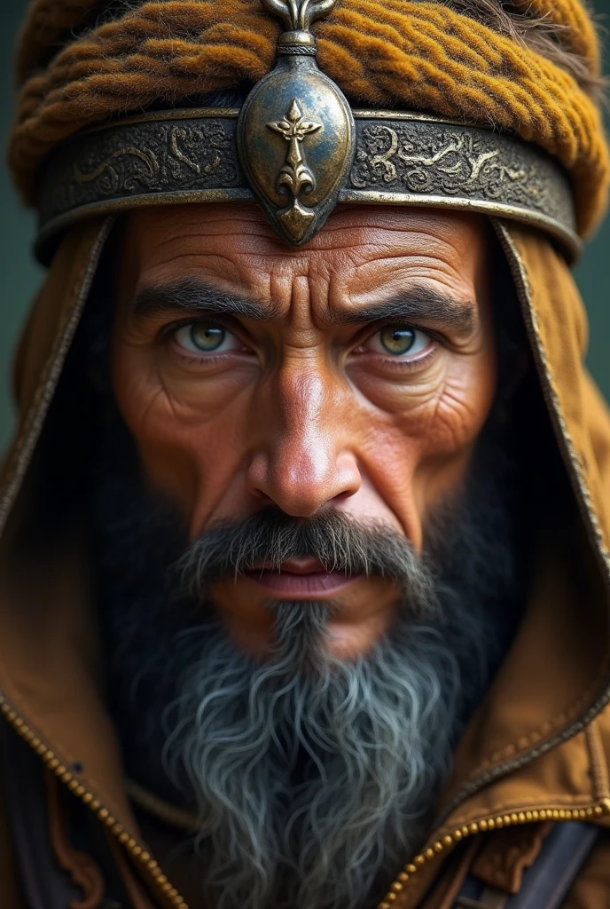 I am the oldest warrior, my faces of different races show it, in every part of my face there is history, I am real, very real, it shows in this portrait, my eyes show it ,The style is very real, you can see every detail of his face, the light is an illumination of extreme nostalgia , 24k unique piece unique portrait of your face piece of art colors of nostalgia finished like in photoshop ,