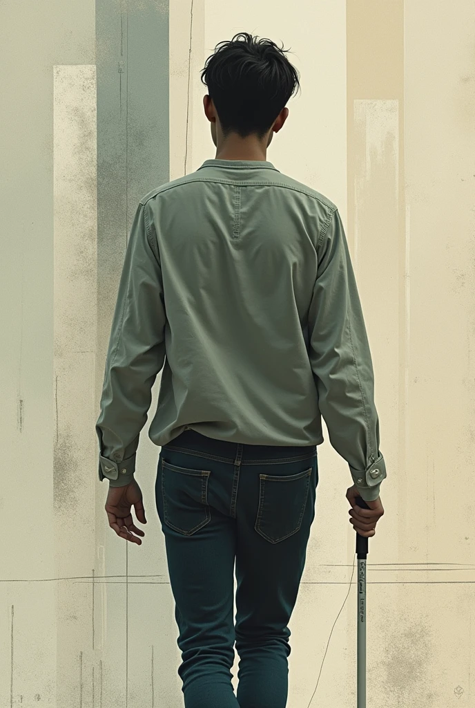 Create a cover for a book called: Invisible Trajectories by author João Vittor De Souza Silva. Show on the cover a visually impaired young man with a cane for the blind.