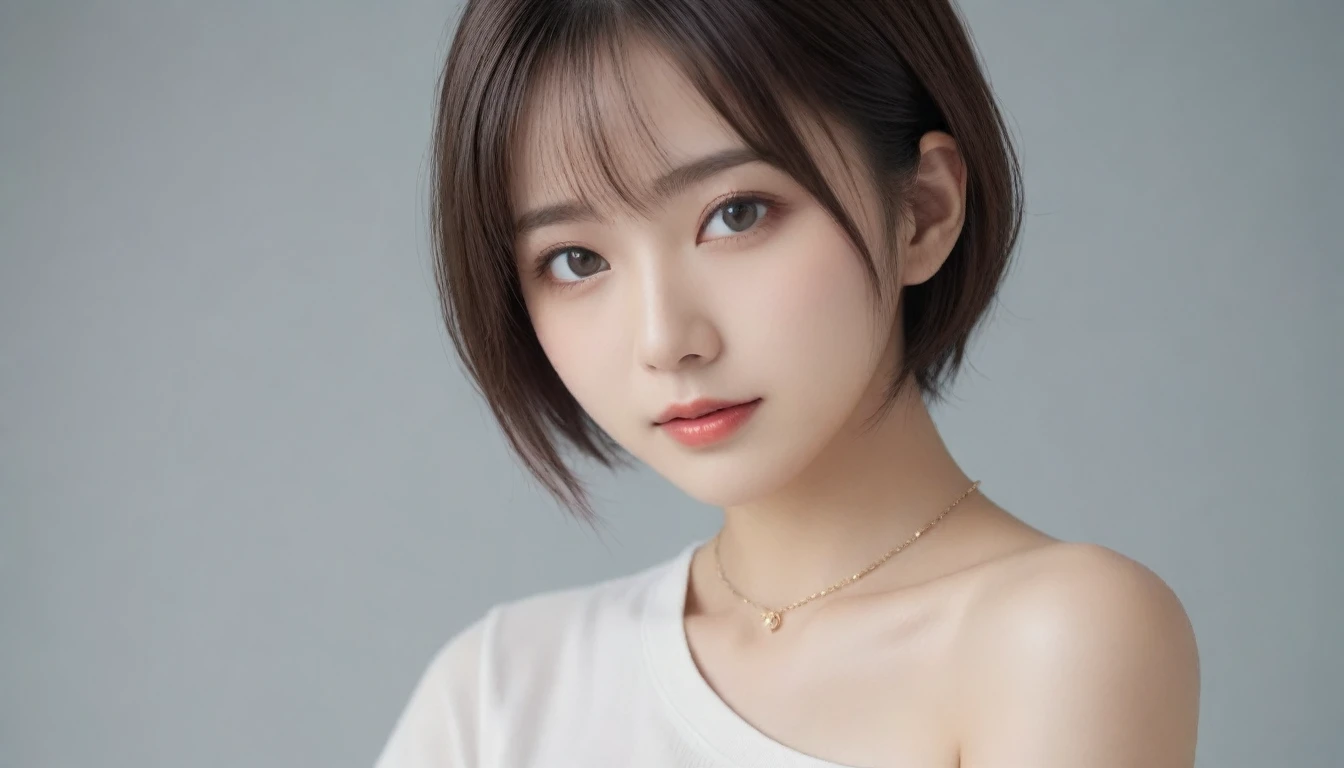 8k, Ultra-high resolution, Highest quality, masterpiece, 三分割法によるphotograph,Surreal, photograph, 1 Girl, (:1.3), pretty girl, Cute Face, 細部までBeautiful Eyes, 細かくdetailedに,masterpiece,One Girl:1.2,Japanese female announcer,extream close up,smile,Black Hair,Bowl cut(Ultra-realistic) , (figure), (Increase the resolution), (8k), (非常にdetailedな), (best figure), (Beautiful attention to detail), (Highest quality), (非常にdetailedな), (masterpiece), (wallpaper), (detailedな顔), alone,1 girl, Looking at the audience, Subtle details, detailedな顔s, In the Dark, Deep Shadow, Modest,Pure Erotic Face Ace_v1, smile,Attractive girl、16 years oldmale body:1.4)、(女の子のポートレートphotograph:1.4Photorealistic images:1.4),Fantasy art,(Beautiful Face:1.4),Beautiful and attractive eyes、Beautiful Eyes、(Tight waist:1.4)、(9 Beautiful girls with perfect body proportions:1.4),Red lips,(choker:1.4),Looking at the audience,(((Ideal body type))),A-cup small breasts :2,、Portraiture:2、Perfect Anatomy、鮮明なdetailed、detailed,Fashion magazine cover,Thin lips,Gray background ,完璧でBeautiful Face ,完璧でCute Face, Skin with attention to detail, Perfect limbs、Narrow waist,Looking at the audience,(((Ideal body type))),A cup small breasts :2,Portraiture:2,Perfect Anatomy,鮮明なdetailed,detailed,Surreal,Light and shadow,spotlight