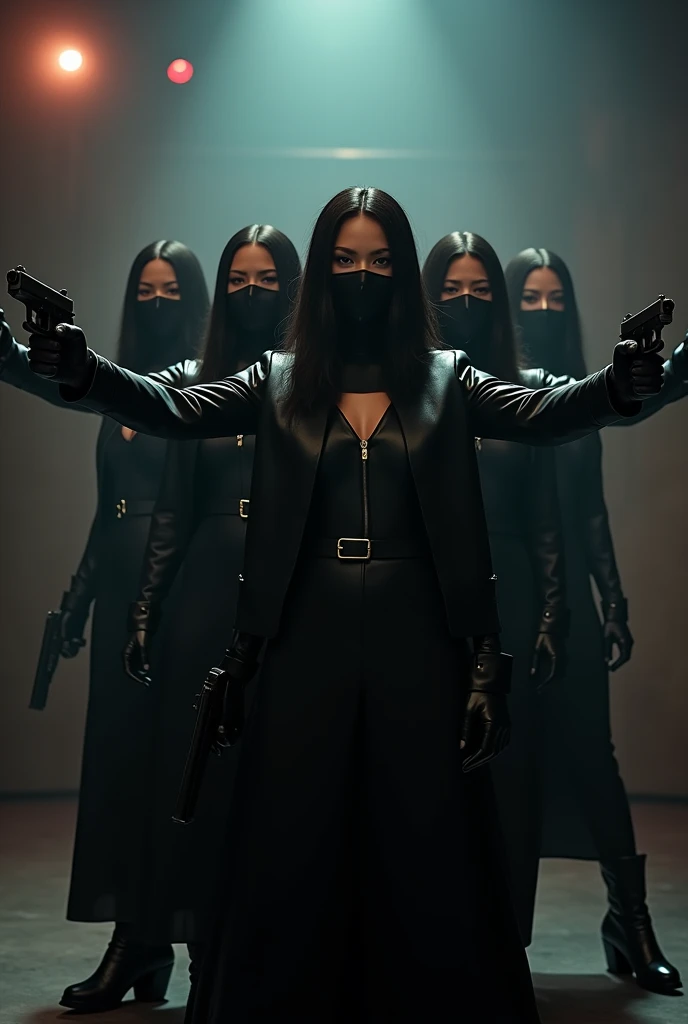 4 famme en tenu de black partner veque 4 pistolet prenez en otage tous une de cinéma