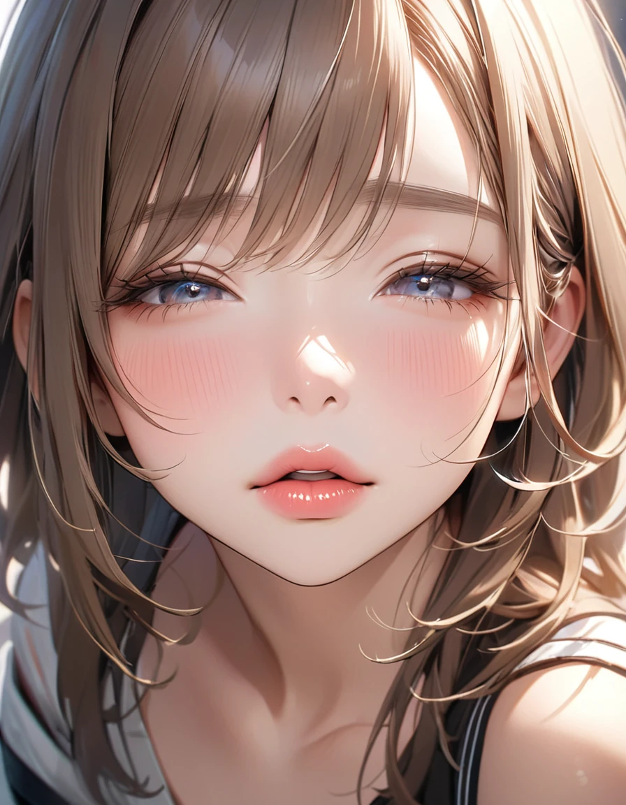 ((Naked))、(Small breasts and nipples visible)、The face of a beautiful girl approaches the viewer, (Girls kissing), alone, Perfect and attractive face, Mouth trying to kiss, close your eyes, Put your chin forward, Expectations, Shyness, joy, blush, Realistic and attractive nose, Delicate and elegant eyelashes, Fine and thin eyebrows, Natural Makeup, Delicate and perfect brushwork, young and lively々Fresh Skin, break: Showing affection to the audience, Expectations, Shyness, joy, blush, I close my eyes in fear, Put your chin forward, Lips asking for a kiss, Detailed and realistic skin texture, Cute and sexy gestures that will charm you, ((Facing the audience)), View your viewers, Jaw sticking out, Please lower your eyelids, Detailed and engaging, Seduce you, break ((Gently closed eyelids)), The approaching lips, break (close your eyes, Lips asking for a kiss, Approaching Face, Chin forward), (look up:1.3), ((Facing you)), break Face up and look up, Mouth closed for a kiss, (close your eyes:1.3), Expectations, Shyness, joy, blush, Realistic and captivating depictions, First-person view of the viewer, The kiss, (Close-up of face seen from above:1.2).