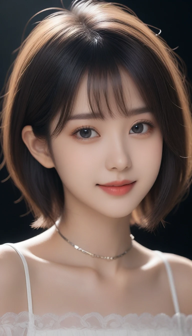 8k, Ultra-high resolution, Highest quality, masterpiece, 三分割法によるphotograph,Surreal, photograph, 1 Girl, (:1.3), pretty girl, Cute Face, 細部までBeautiful Eyes, 細かくdetailedに,masterpiece,One Girl:1.2,Japanese female announcer,close up,smile,Black Hair,Bowl cut(Ultra-realistic) , (figure), (Increase the resolution), (8k), (非常にdetailedな), (best figure), (Beautiful attention to detail), (Highest quality), (非常にdetailedな), (masterpiece), (wallpaper), (detailedな顔), alone,1 girl, Looking at the audience, Subtle details, detailedな顔s, In the Dark, Deep Shadow, Modest,Pure Erotic Face Ace_v1, smile,Attractive girl、16 years oldmale body:1.4)、(女の子のポートレートphotograph:1.4Photorealistic images:1.4),Fantasy art,(Beautiful Face:1.4),Beautiful and attractive eyes、Beautiful Eyes、(Tight waist:1.4)、(9 Beautiful girls with perfect body proportions:1.4),Red lips,(choker:1.4),Looking at the audience,(((Ideal body type))),A-cup small breasts :2,、Portraiture:2、Perfect Anatomy、鮮明なdetailed、detailed,Fashion magazine cover,Thin lips,Gray background ,完璧でBeautiful Face ,完璧でCute Face, Skin with attention to detail, Perfect limbs、Narrow waist,Looking at the audience,(((Ideal body type))),A cup small breasts :2,Portraiture:2,Perfect Anatomy,鮮明なdetailed,detailed,Surreal,Light and shadow,spotlight