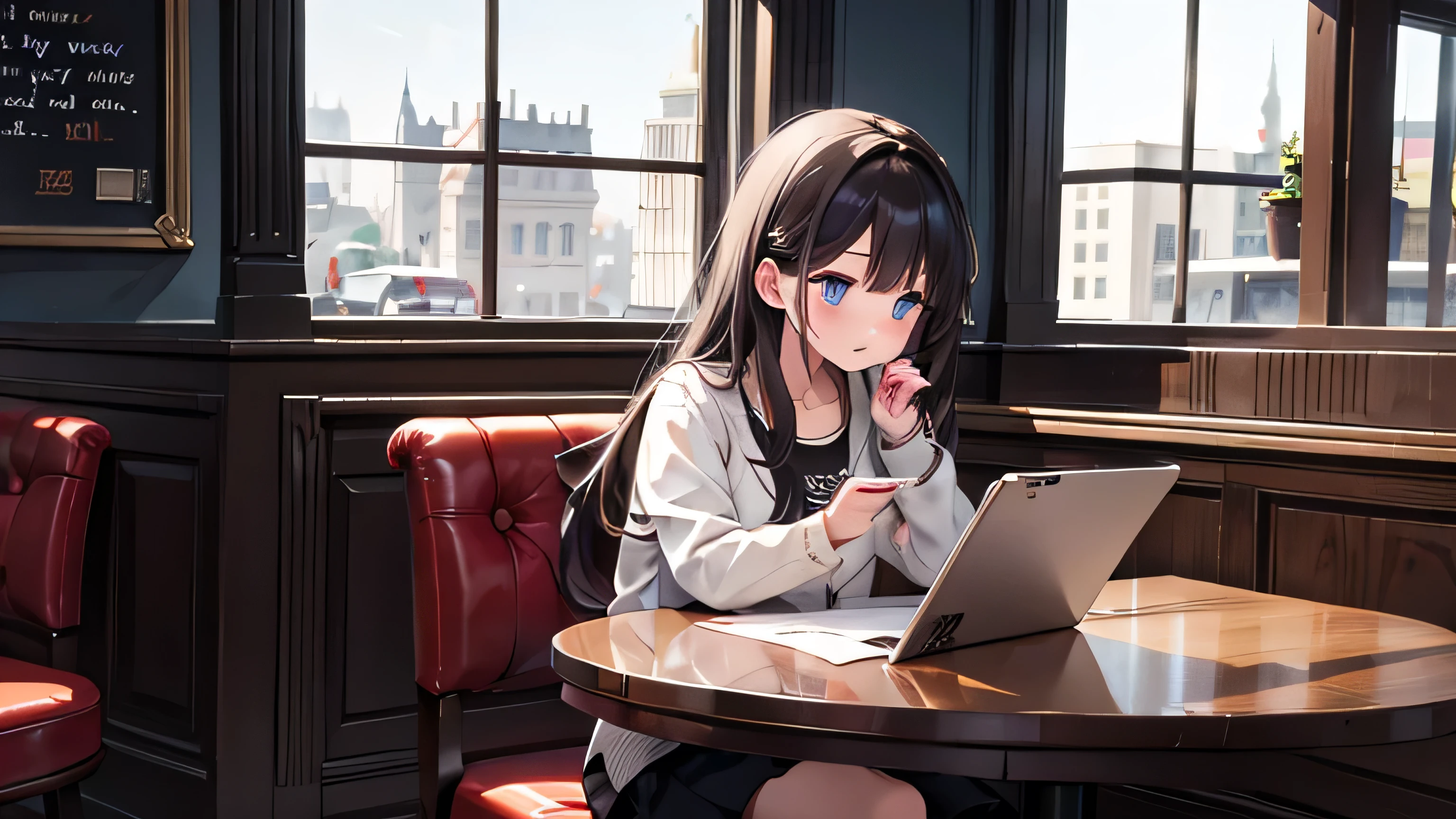 Girl studying in a cafe
