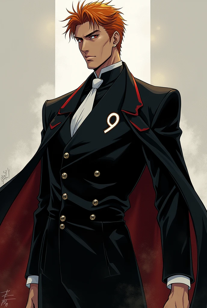 Art style: Bleach manga. Character: Aizen with a 9 in the uniform. Character is Aizen.