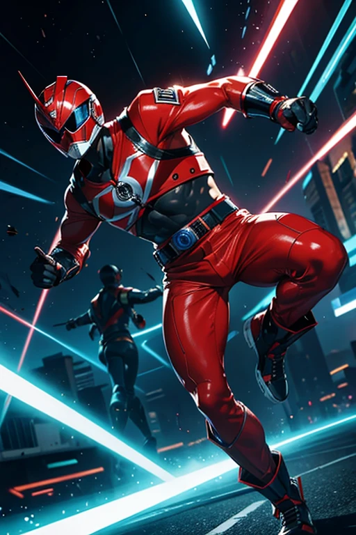 naughty man, futurist, power ranger, rot, in a fight scene