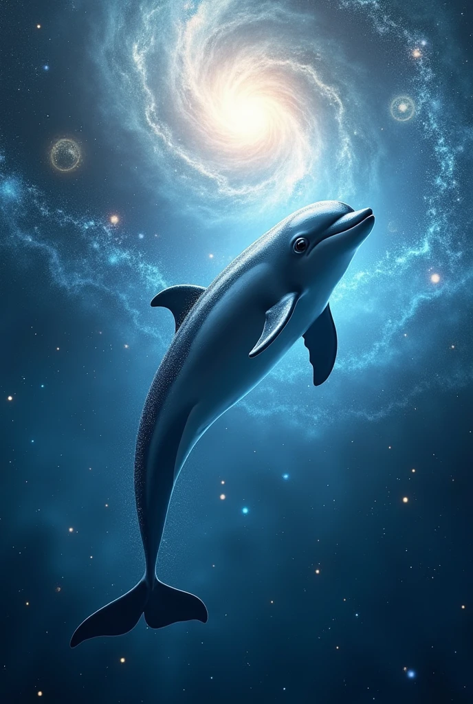Realistic dolphin, shining space, swimming god々A new light comes from above. Many stars rejoice at the birth.々Also shining brightly