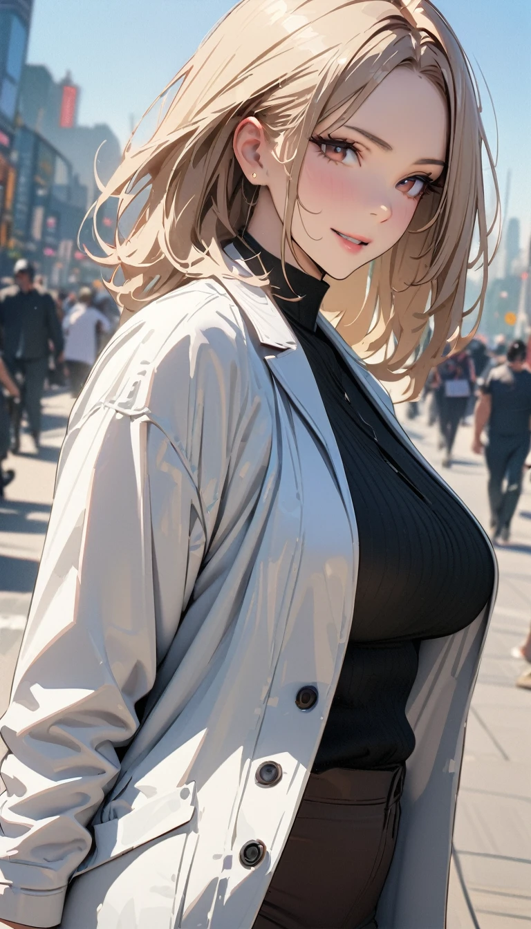 masterpiece , modern, Verism, masterpiece, super detail, best quality, 4K ,((Adult face)), woman,Wearing a white coat,Mature woman