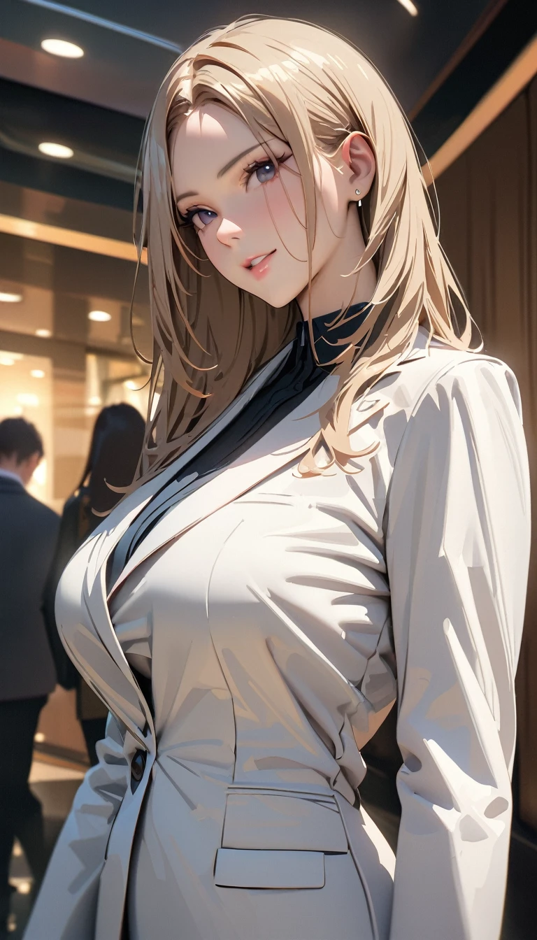 masterpiece , modern, Verism, masterpiece, super detail, best quality, 4K ,((Adult face)), woman,Wearing a white coat,Mature woman