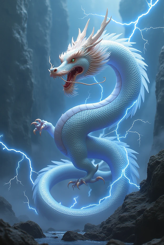 Chinese dragon wrapped in lightning