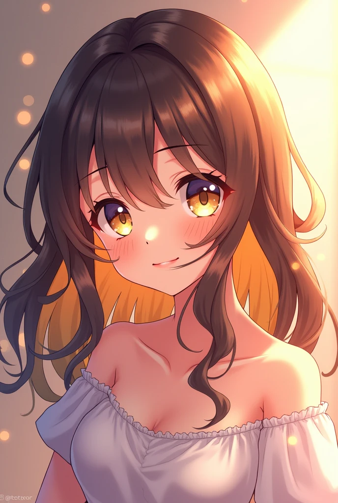Anime girl with brown hair and blonde highlights