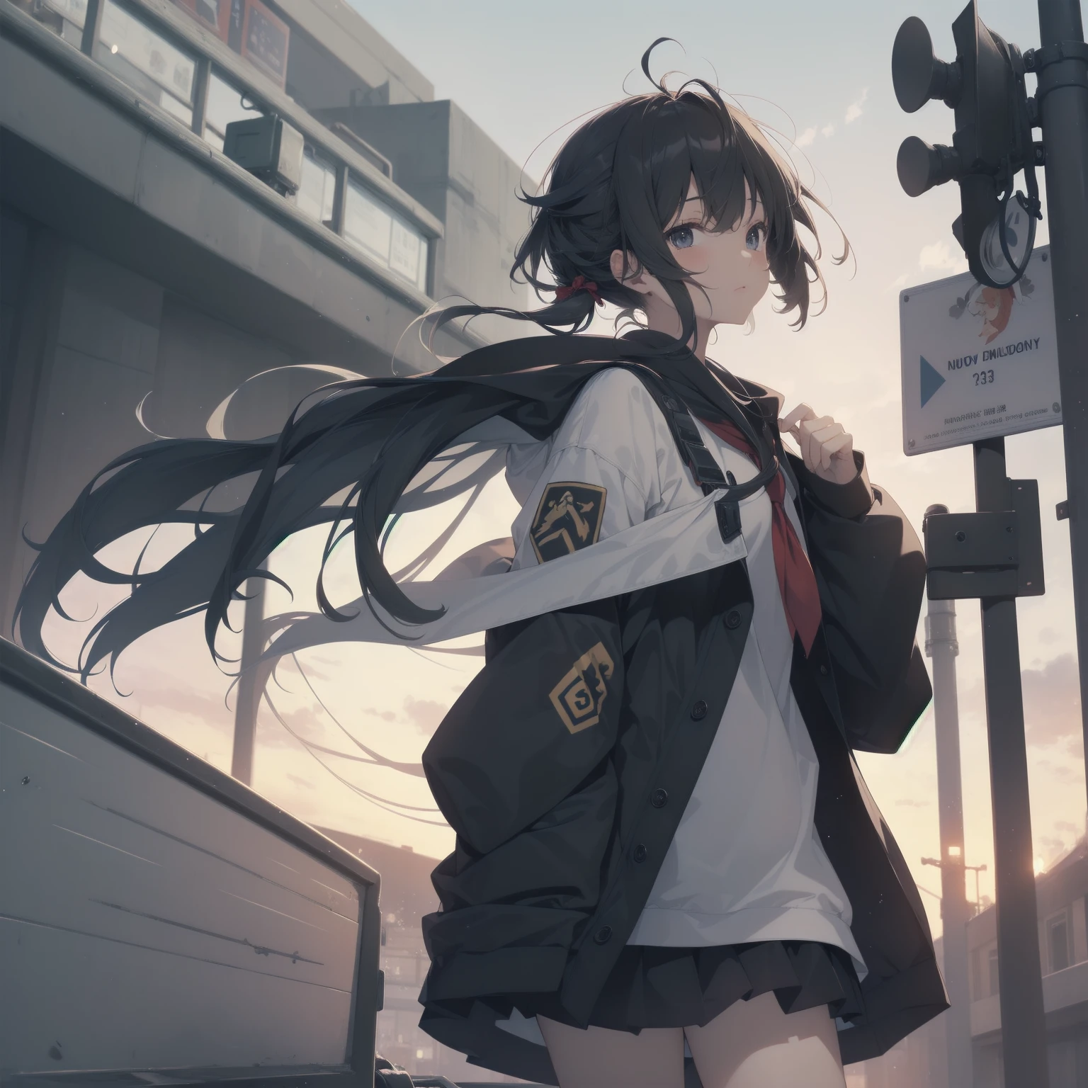 ultra-absurdres-Top quality by artist God, ultra-detailed, high resolution, anime moe artstyle, best anime 8k konachan wallpaper, pixiv contest winner, pool:2810, perfect anatomy,break, 1girl, (Please draw a girl walking sleepily to school alone. )break,(Solo,little female, 13-year-old:1.3),Full limbs, complete fingers,a junior high school student, (very short hair), short cut, flat chest, , small butt, small black eyes, beautiful detailed eyes, well-proportioned iris and pupils, expressive eyes, highres detailed hair, soft expression, salor school_uniform, sailor collar, serahuku, bow, pleated skirt,(Detailed Lighting), (Detailed background), in the School commute route. break,super detailed skin, Best cinematic lighting powered by famous artist, 8k,beauty illustration,photoshop_(medium),very aesthetic,break,((artist:ayu_(mog) )), artist:clamp ,artist:carnelian ,artist:kantoku ,